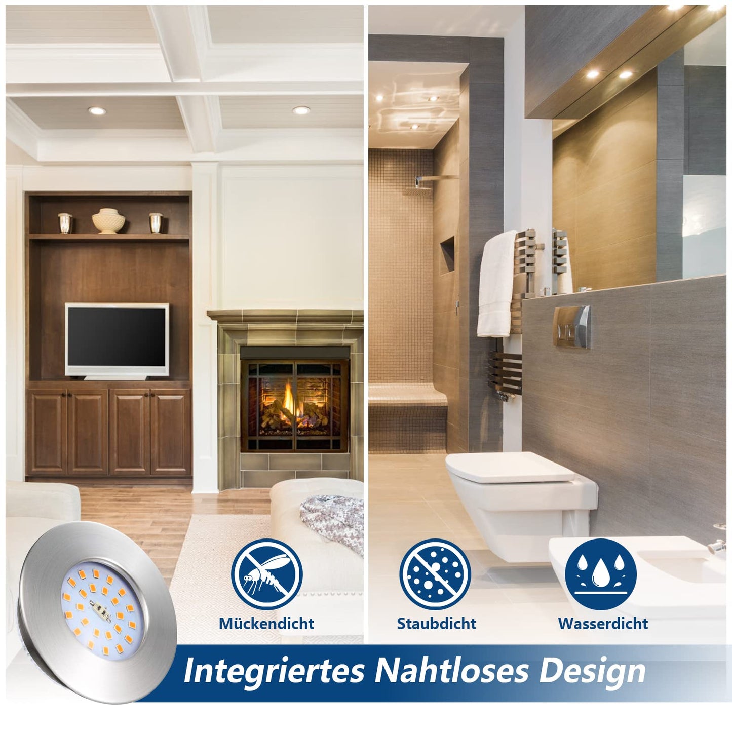 HiBay LED Einbaustrahler 7W IP44 Ultra Flach – Bild 4 #Nickel Gebürstet