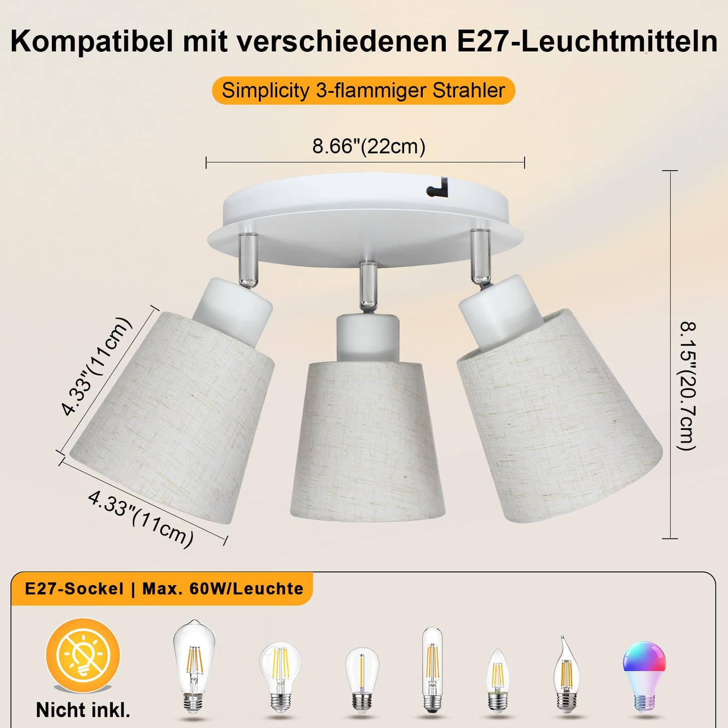 Unikcst Deckenstrahler Leinen 3 Flammig – Bild 5 #3 Flammig