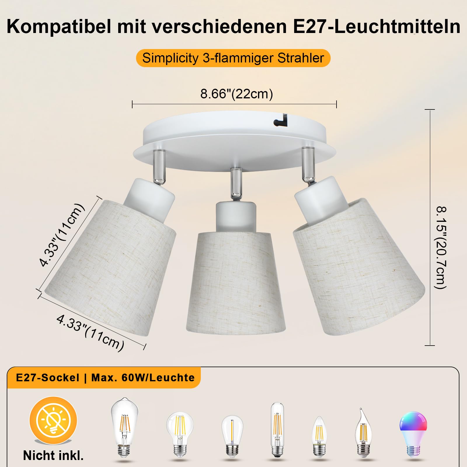 Unikcst Deckenstrahler Leinen 3 Flammig – Bild 5 #3 Flammig