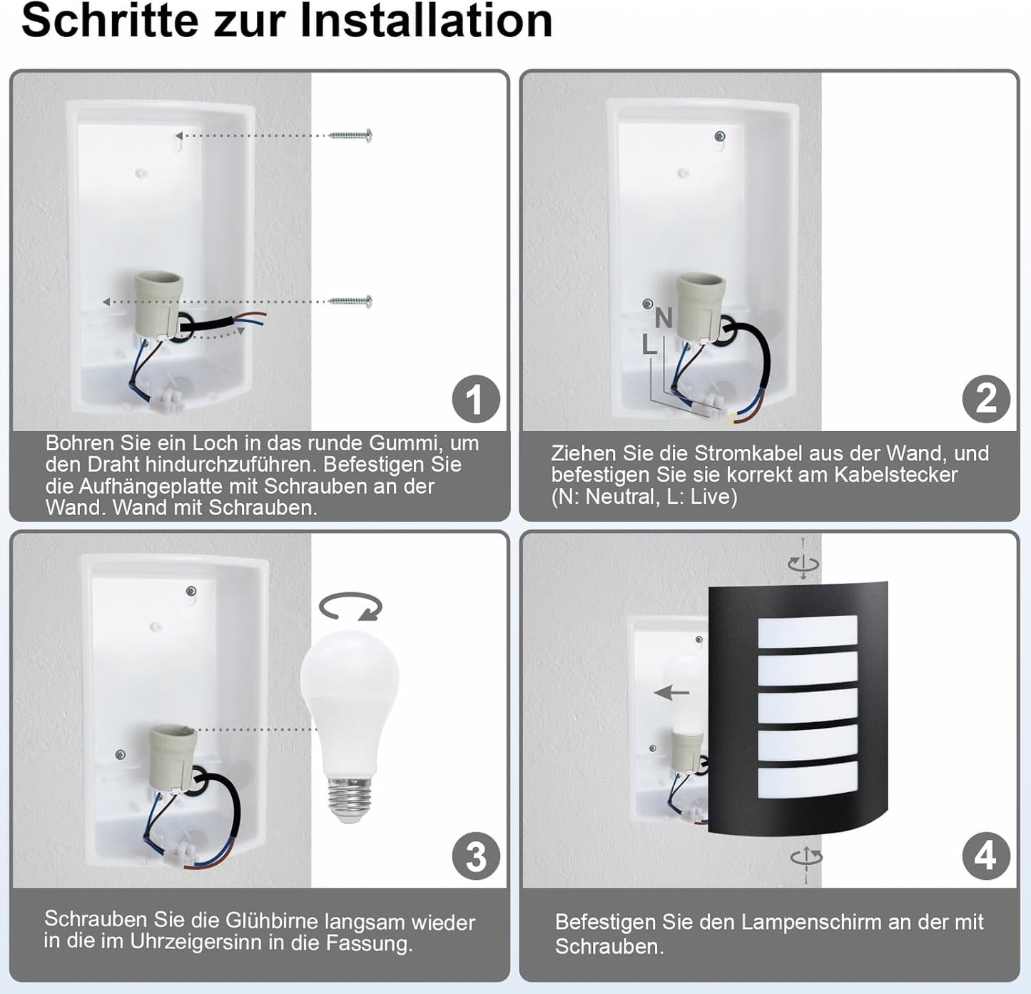 Kaihui Außenwandleuchte E27 IP – Bild 7 #Schwarz Matt