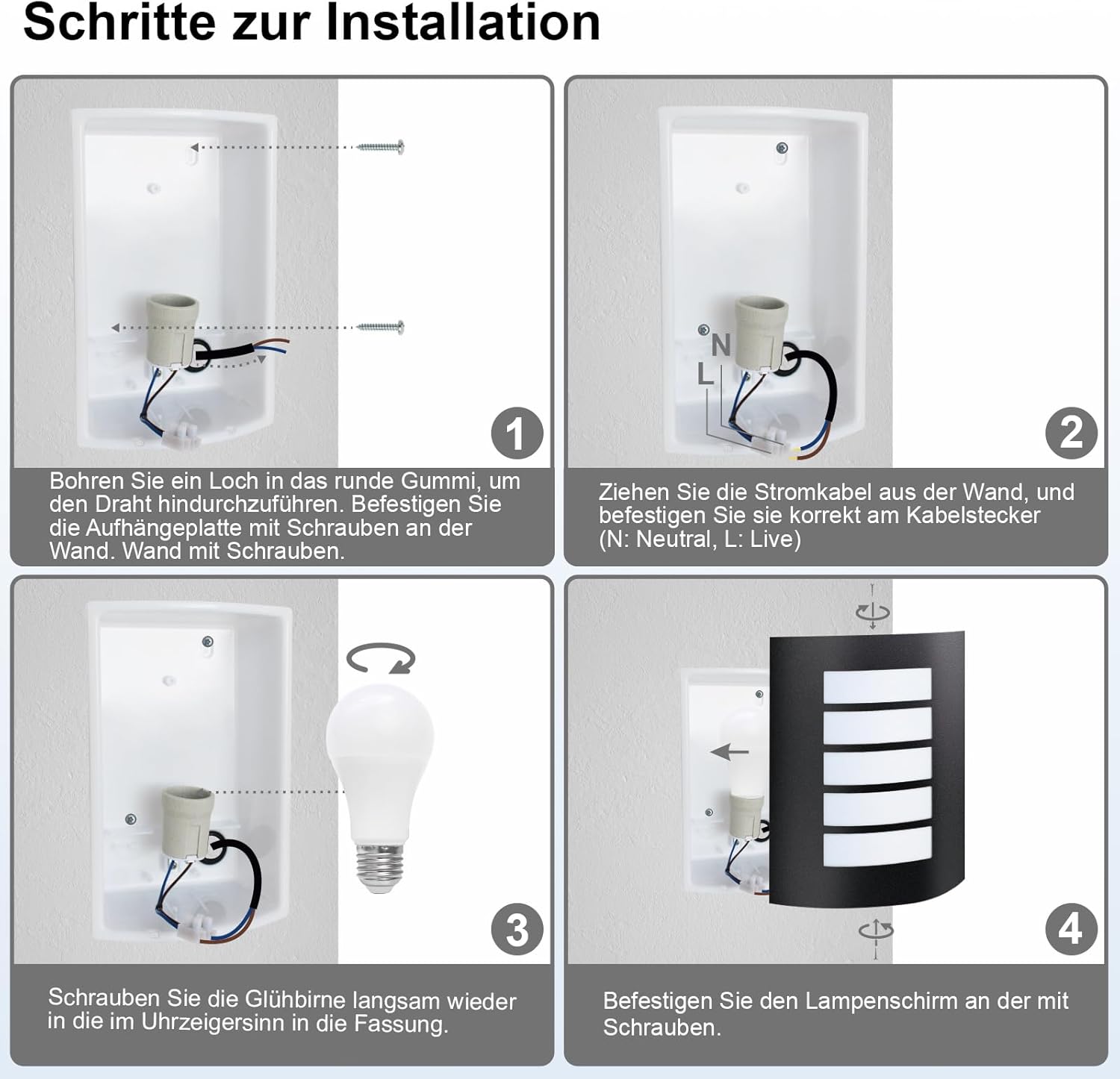 Kaihui Außenwandleuchte E27 IP – Bild 7 #Schwarz Matt