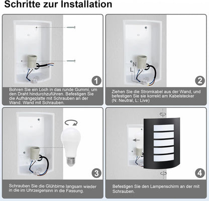 Kaihui Außenwandleuchte E27 IP – Bild 7 #Schwarz Matt