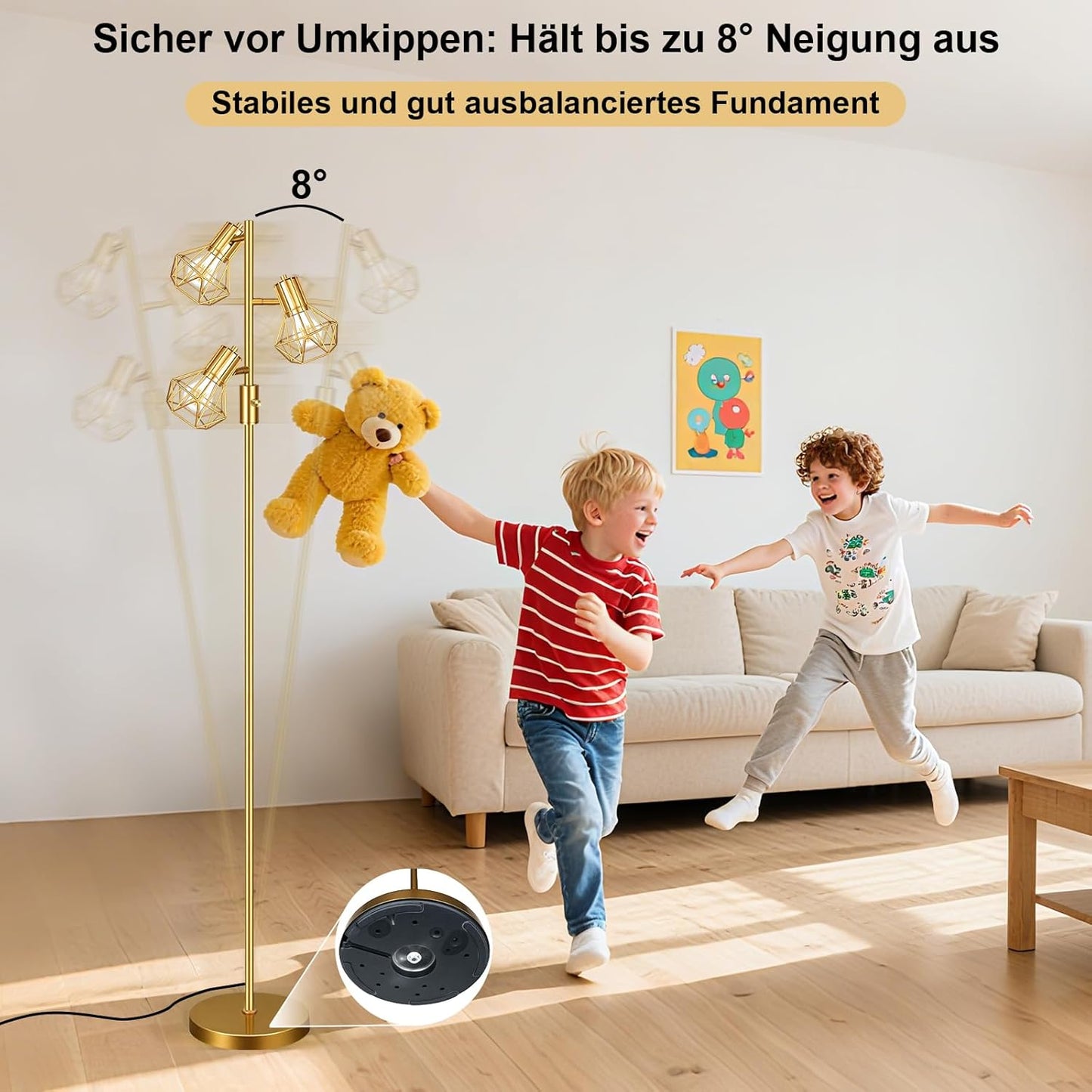 HiBay LED Stehlampe 3 Flammig Dimmbar Gold Luxus #Gold