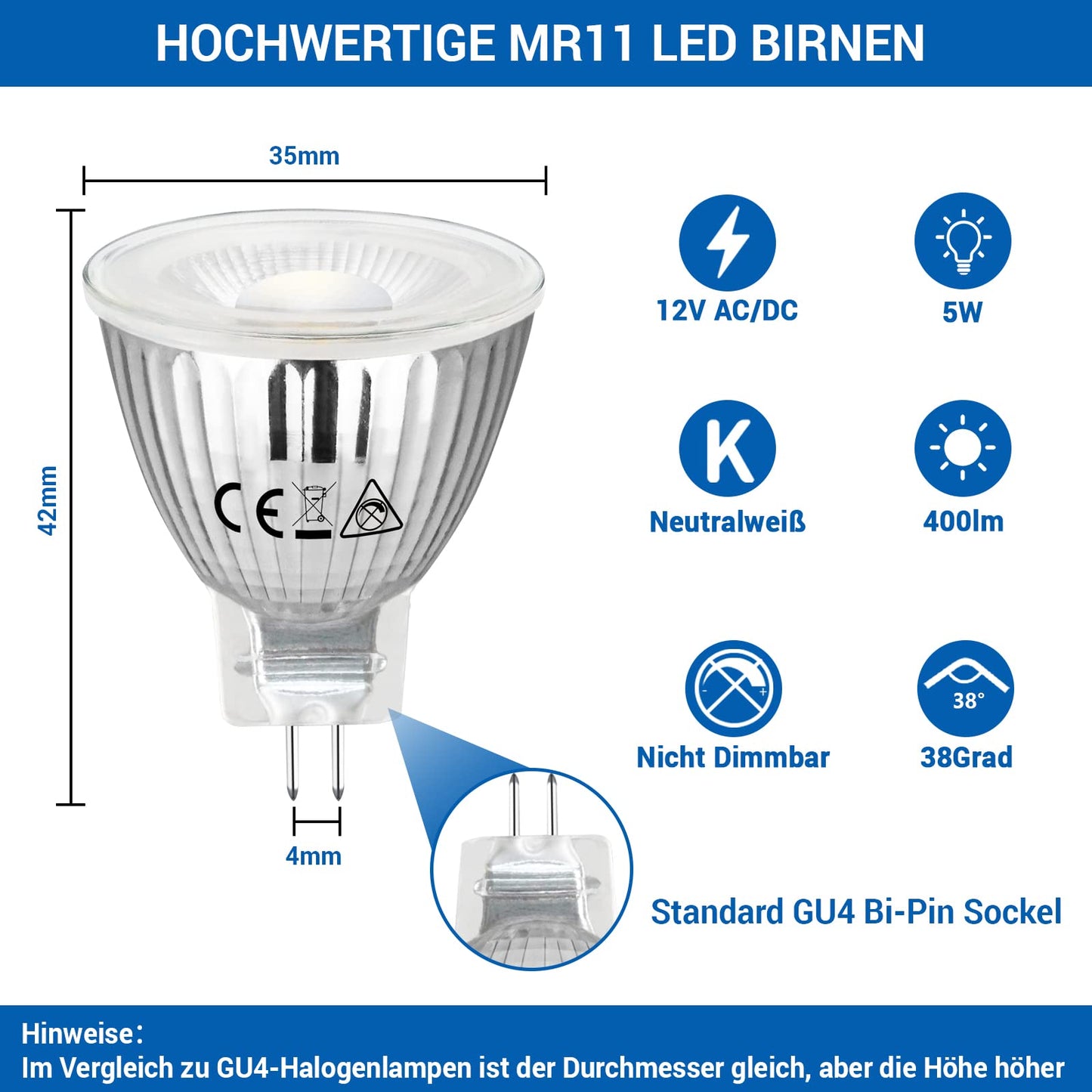 Allesgute MR11 LED 5W GU4 – Bild 2 #Neutralweiß 4500K