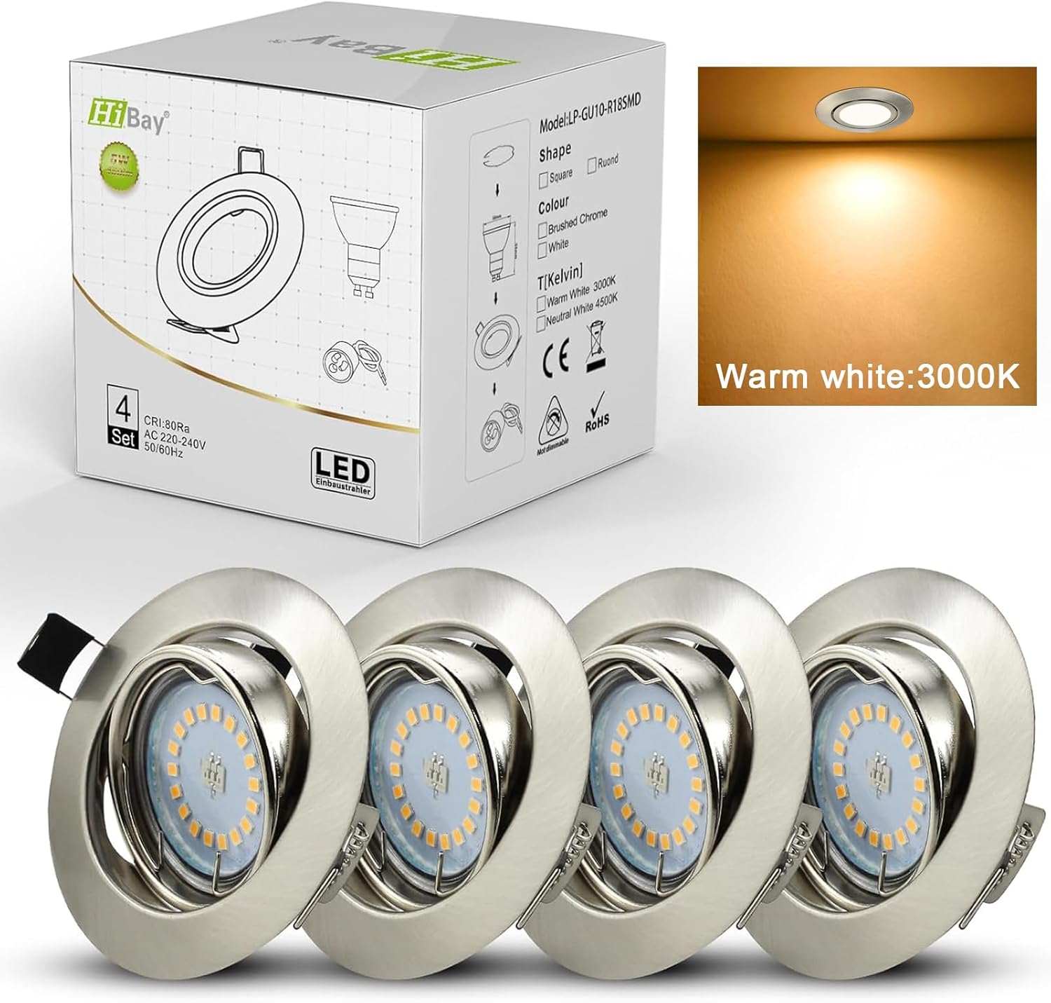 HiBay LED Einbaustrahler Set GU10 Schwenkbar 5W – Bild 5 #3000K Warmweiß #4er Set