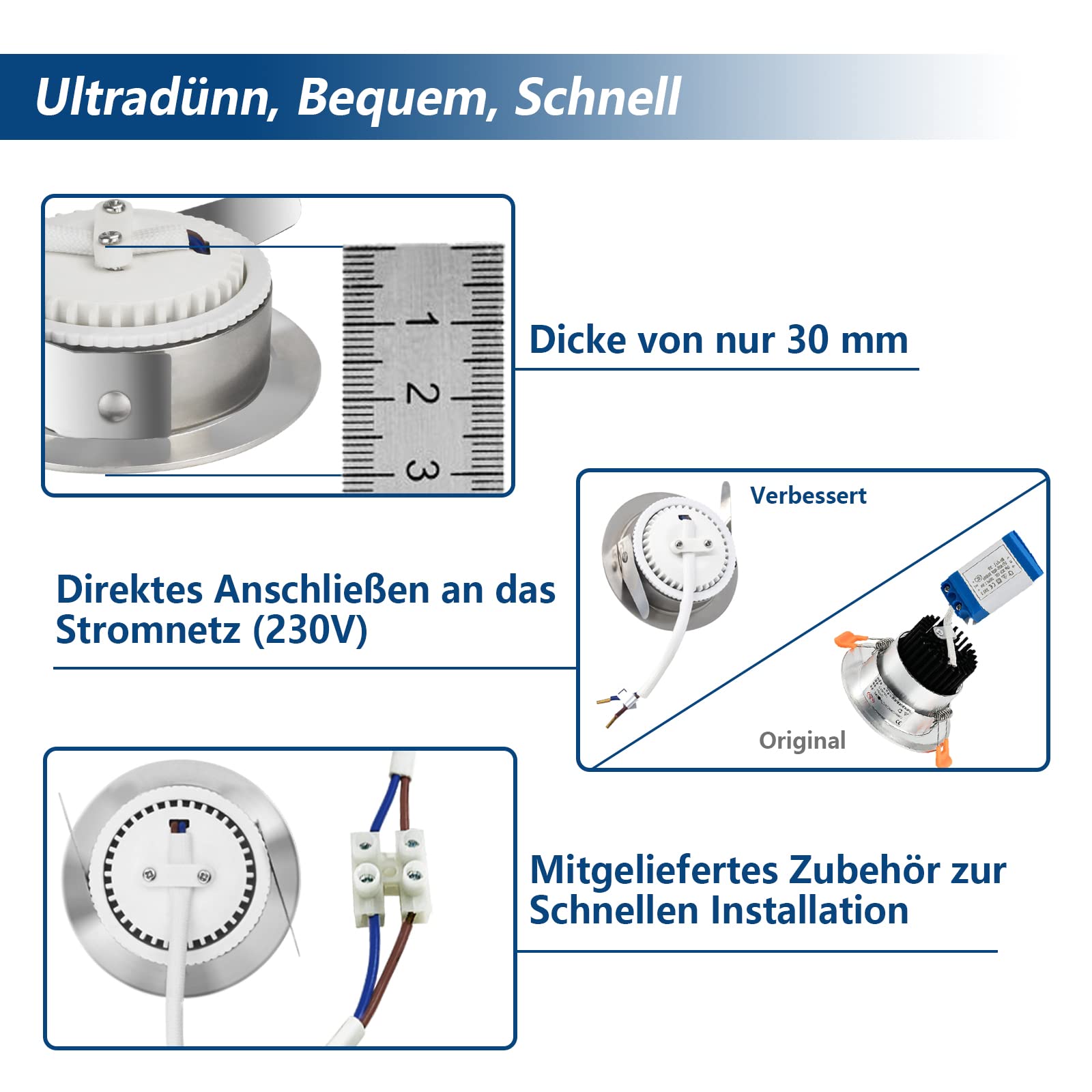 HiBay LED Einbaustrahler 7W IP44 Ultra Flach – Bild 3 #Nickel Gebürstet
