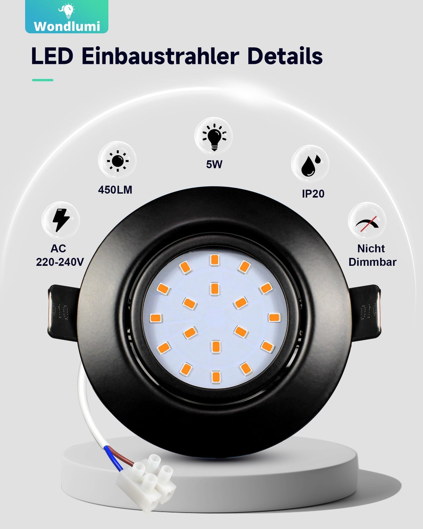 Wondlumi 6er LED Einbaustrahle – WW #Warmweiß 3000K