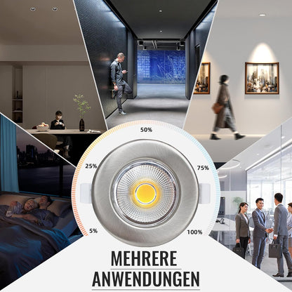 Wondlumi 6er LED Einbaustrahler 10W COB Nickel Gebürstet – Bild 7 #Warmweiß 3000K #Dimmbar
