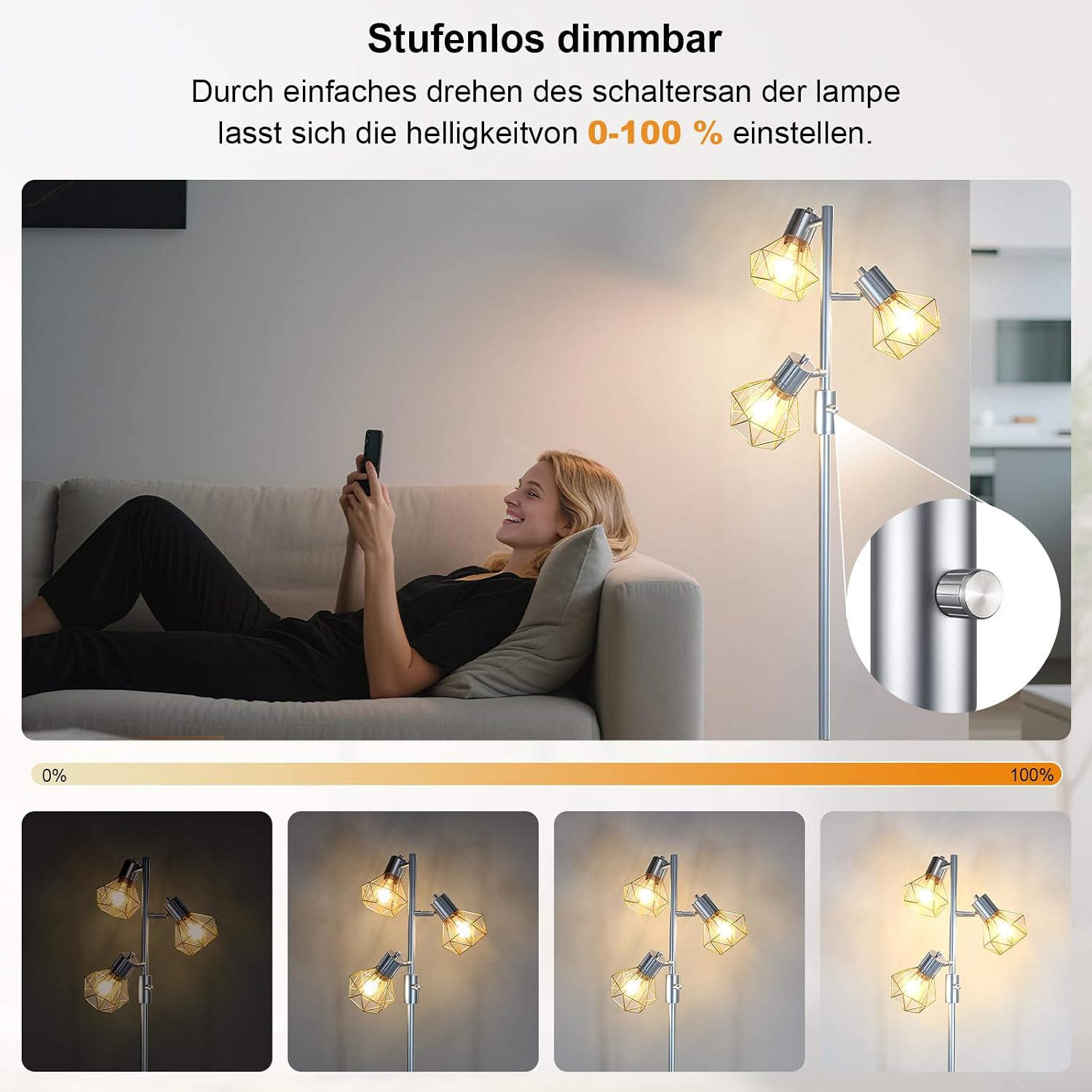HiBay LED Stehlampe 3 Flammig Dimmbar Silber – Bild 3 #Silber
