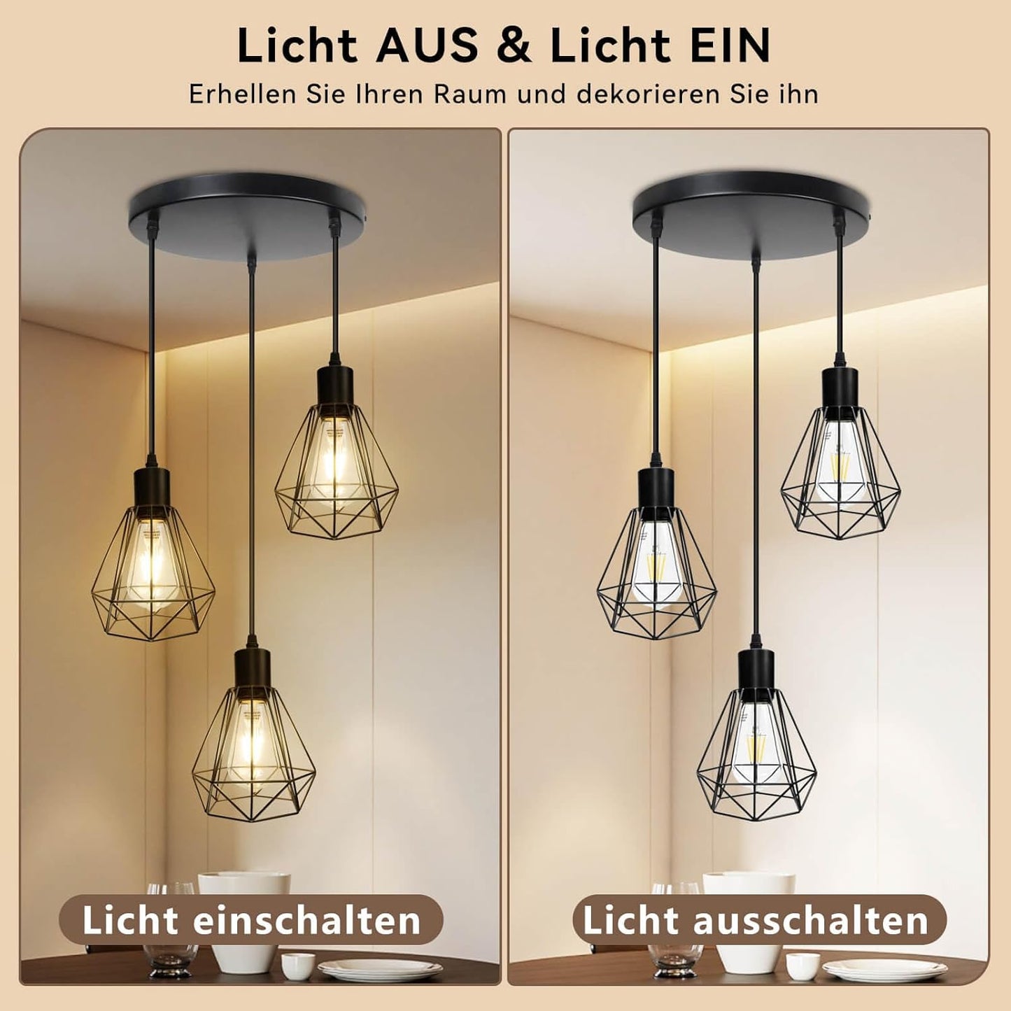 HiBay Pendelleuchte Diamant 3-Flammig Rund – Bild 5 #3-Flammig Rund
