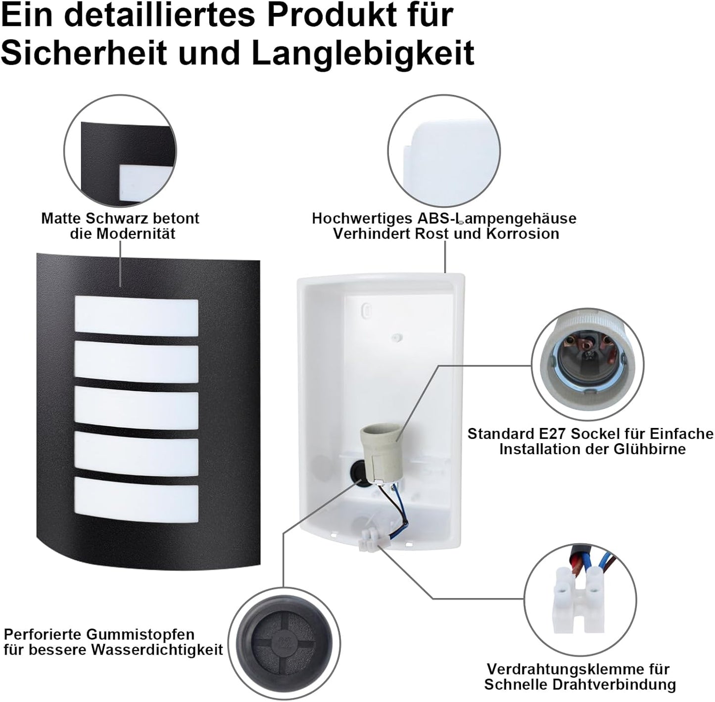 Kaihui Außenwandleuchte E27 IP – Bild 5 #Schwarz Matt