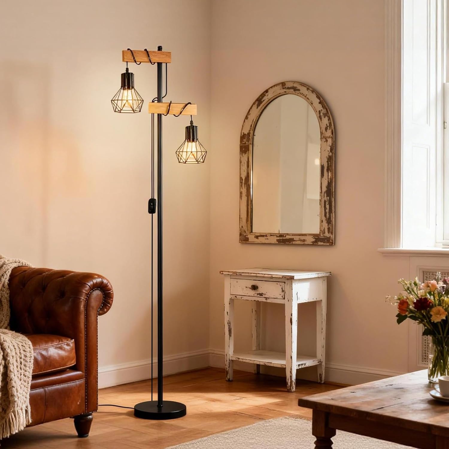 HiBay Stehlampe 2 Flammig Holz Industrial – Bild 8