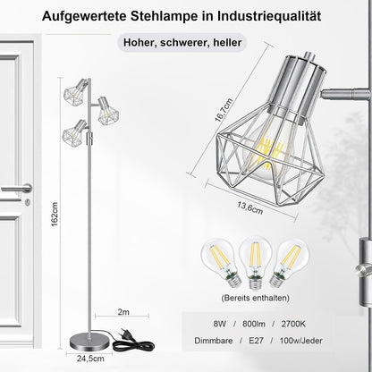 HiBay LED Stehlampe 3 Flammig Dimmbar Silber – Bild 2 #Silber