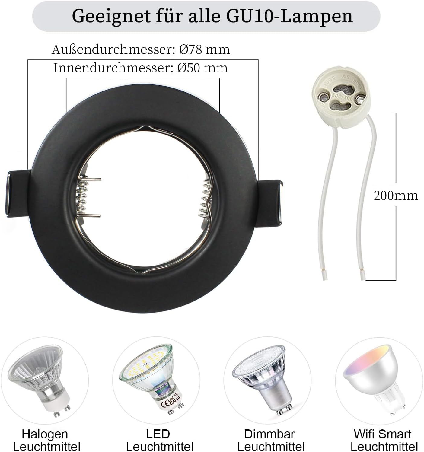 HiBay 10er Set GU10 Einbaurahmen 4 Farben – Bild 3 #Schwarz #10 Stück