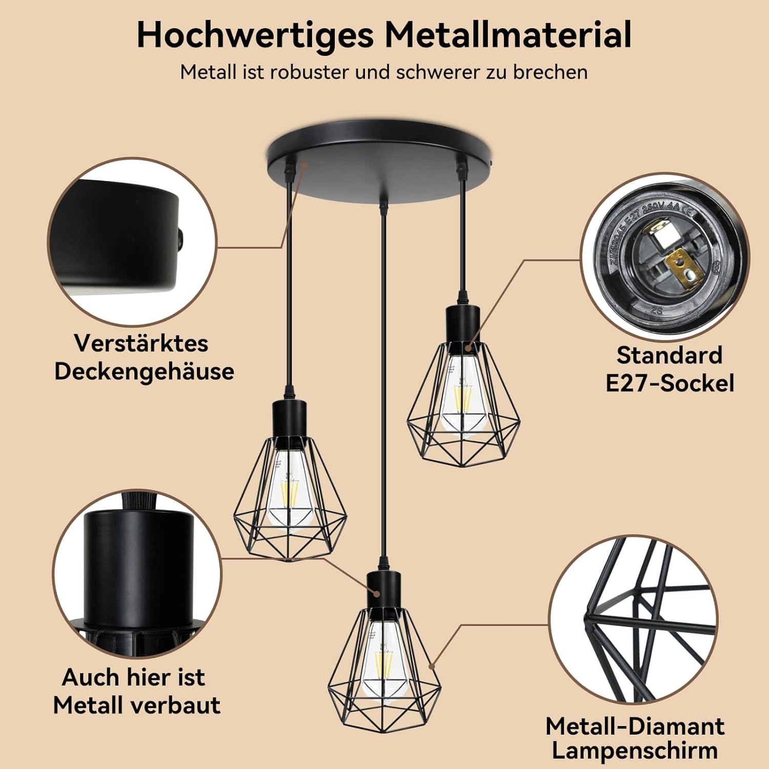 HiBay Pendelleuchte Diamant 3-Flammig Rund – Bild 3 #3-Flammig Rund