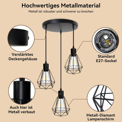 HiBay Pendelleuchte Diamant 3-Flammig Rund – Bild 3 #3-Flammig Rund