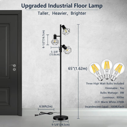 HiBay LED Stehlampe 3 Flammig Industrial Dimmbar #Schwarz