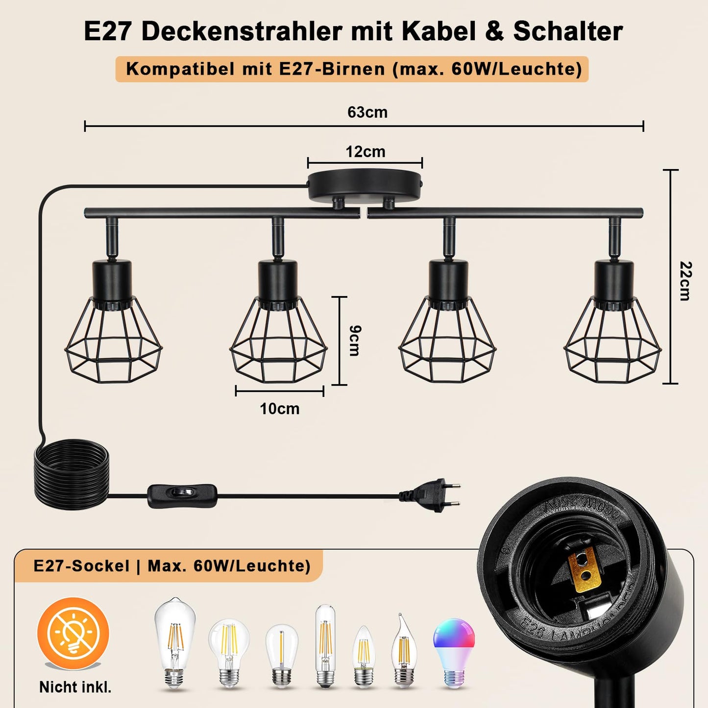 HiBay Stecker-Strahler 4 Flammig – Bild 2 #4 Flammig