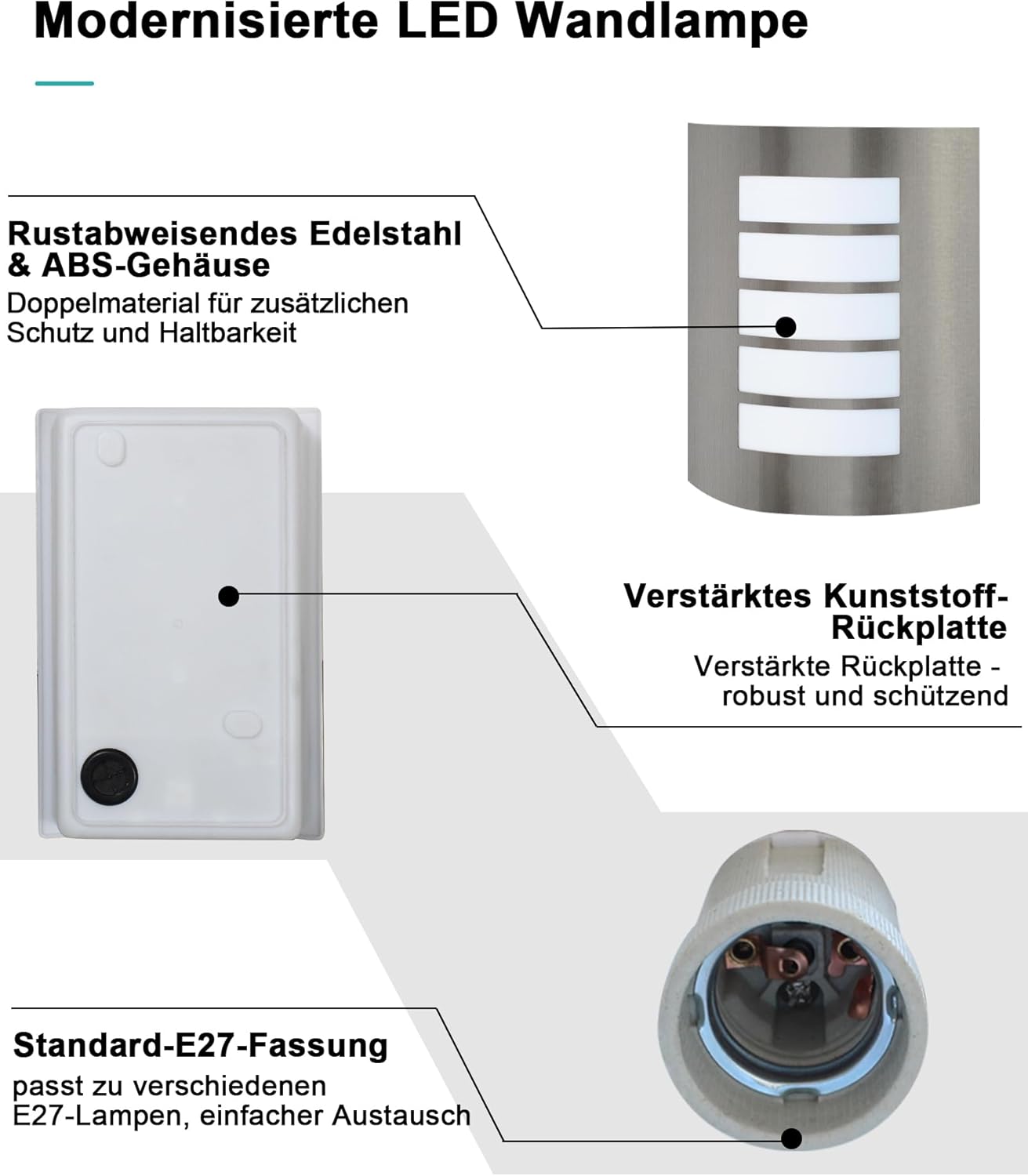 HiBay Außenwandleuchte E27 IP4 – Bild 5 #Edelstahl Gebürstet