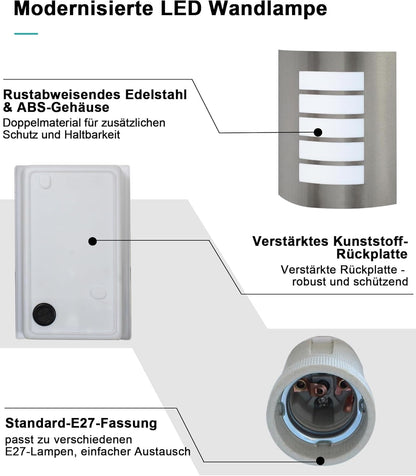 HiBay Außenwandleuchte E27 IP4 – Bild 5 #Edelstahl Gebürstet