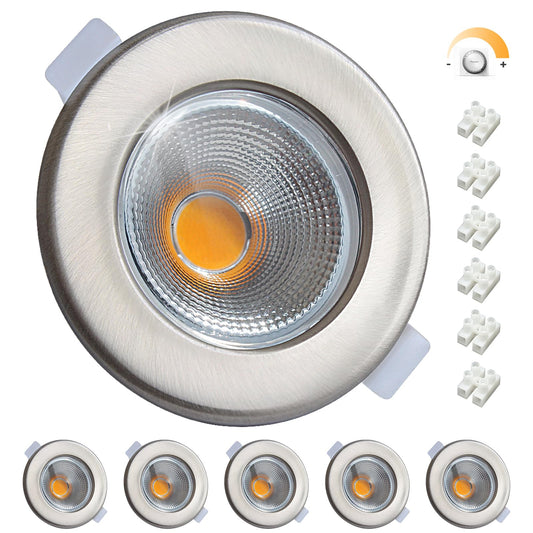 Wondlumi 6er LED Einbaustrahler 7W COB Nickel Gebürstet – Bild 1 #Warmweiß 3000K #Dimmbar