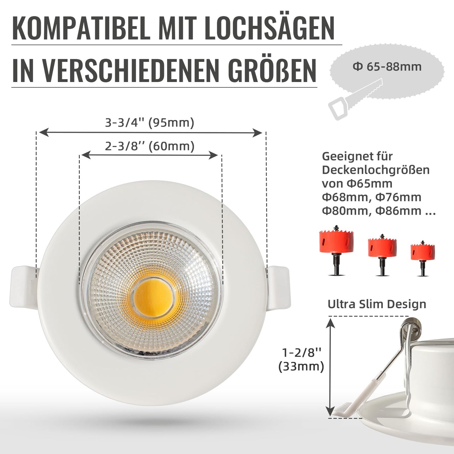 Wondlumi 6er LED Einbaustrahler 7W COB Weiß Matt – Bild 6