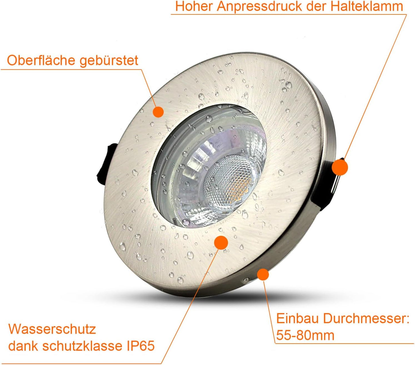 HiBay LED Einbaustrahler Set IP44 GU10 Bad 5W – Bild 2 #3000K Warmweiß