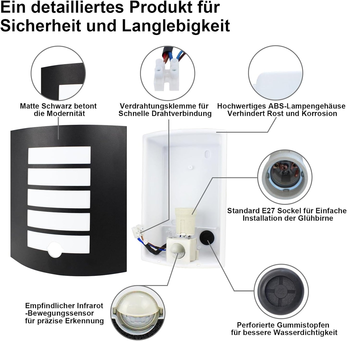 Kaihui Außenwandleuchte mit Be – Bild 5 #Schwarz Matt