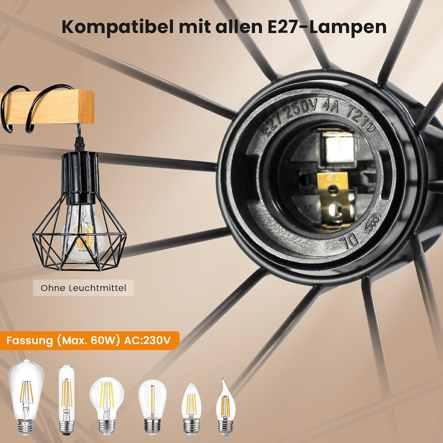 HiBay Stehlampe 2 Flammig Holz Industrial – Bild 5
