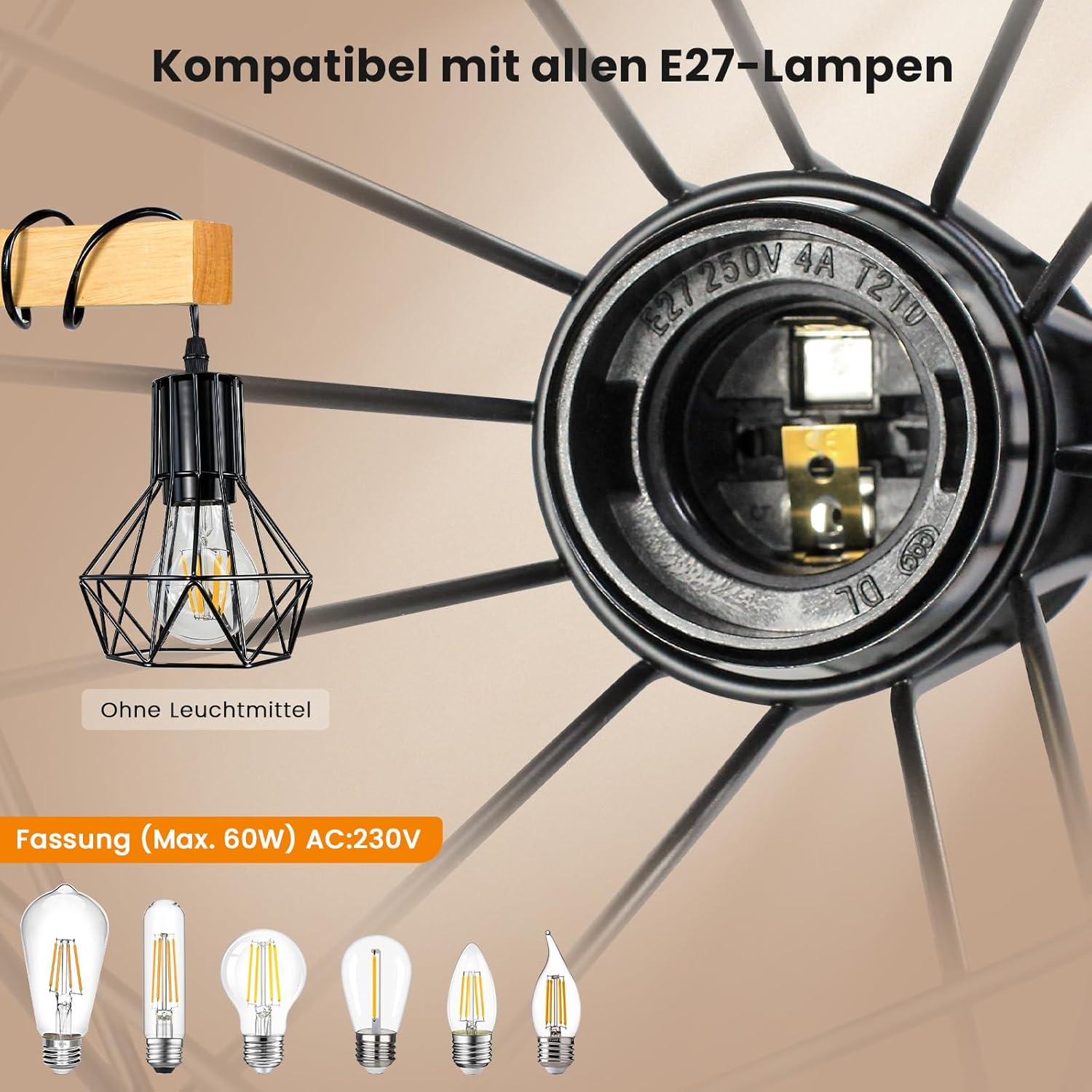HiBay Stehlampe 2 Flammig Holz Industrial – Bild 5