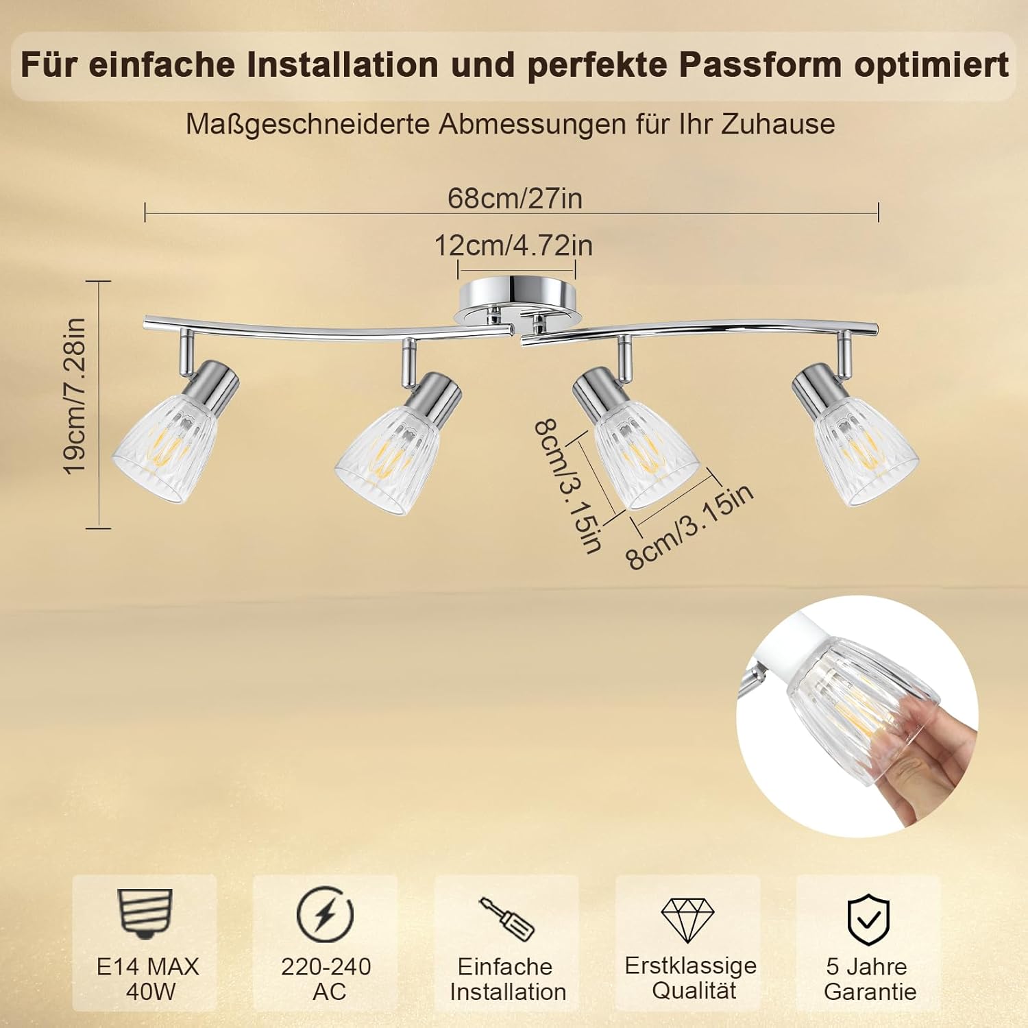 Unikcst Streifenglas Chrom 4 Flammig – Bild 5 #4 Flammig