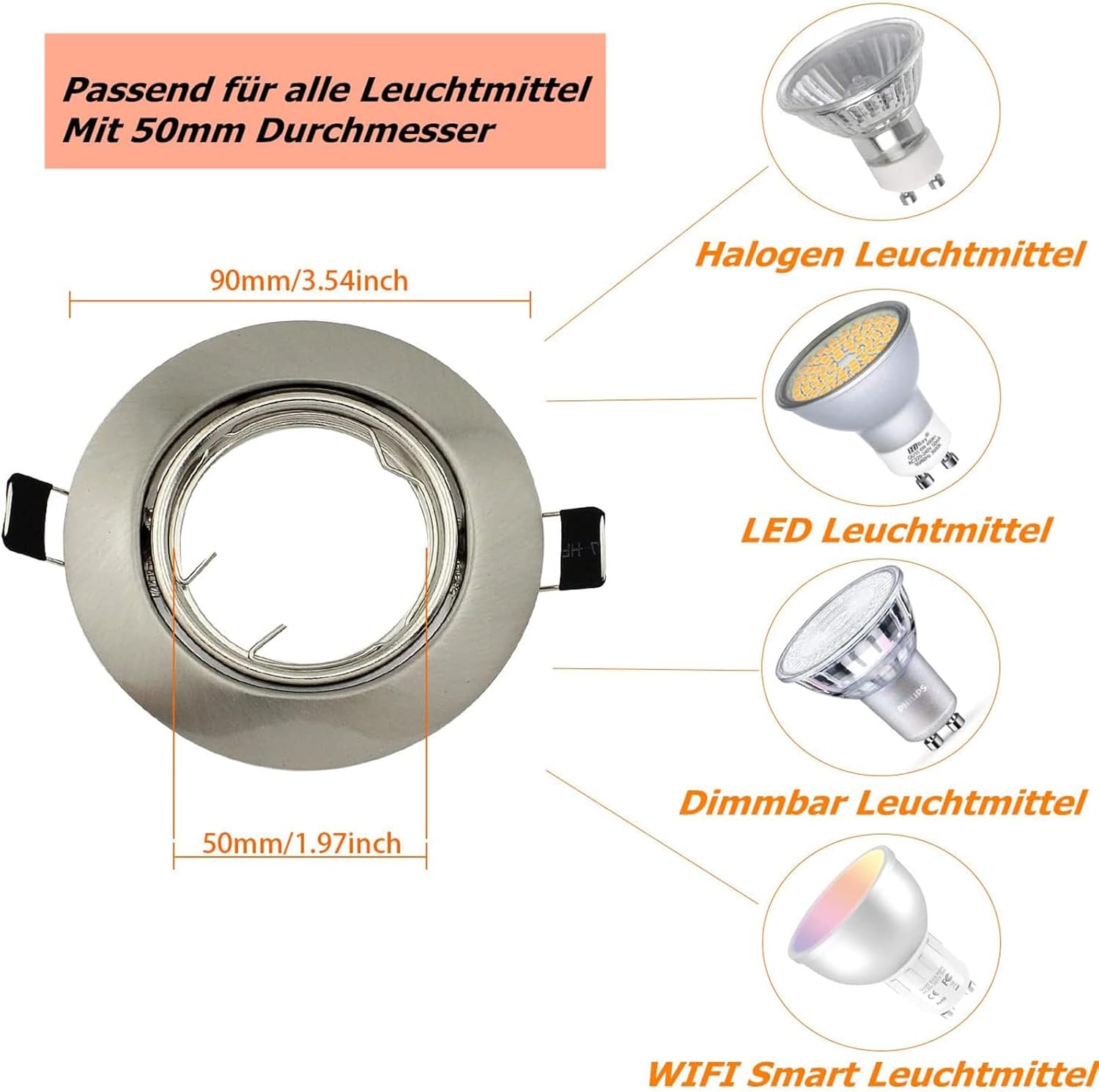 K4 GU10 LED Einbaurahmen Set – Bild 3 #Silber – gebürsteter Edelstahl