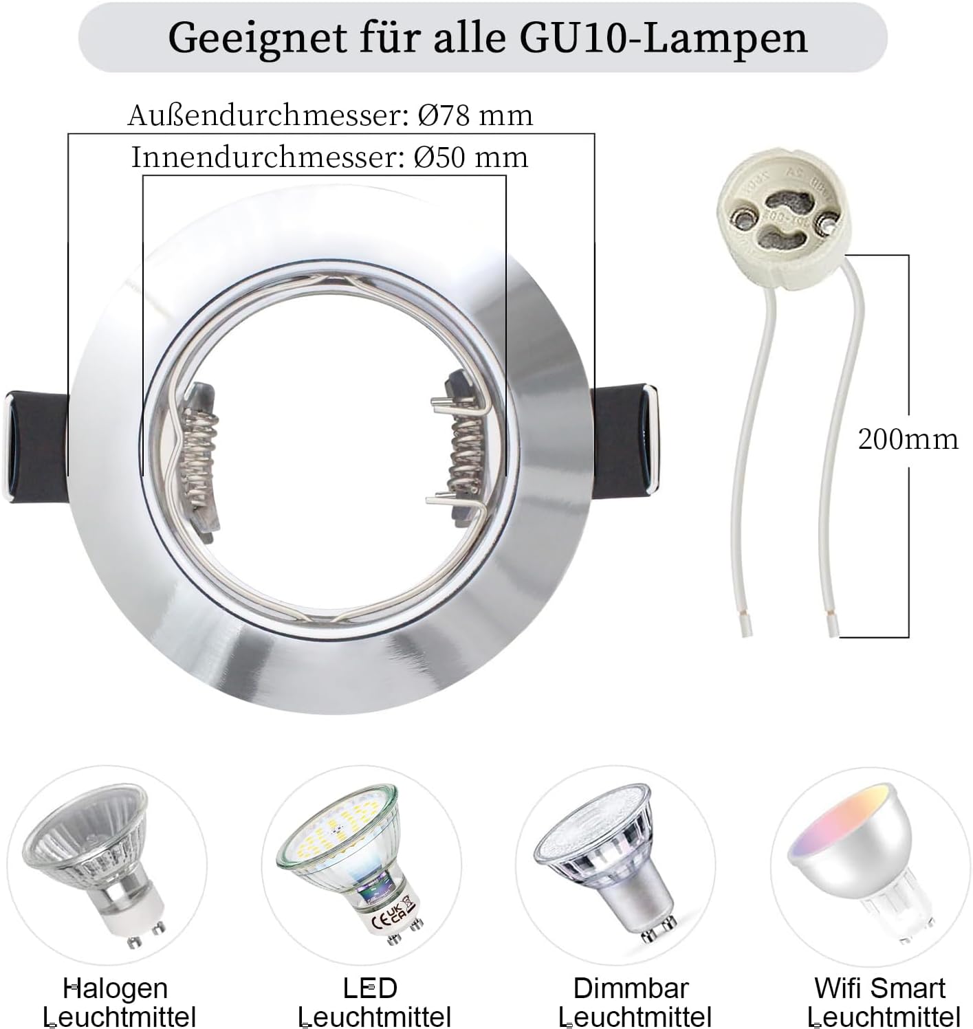HiBay 10er Set GU10 Einbaurahmen 4 Farben – Bild 3 #Chrom #10 Stück