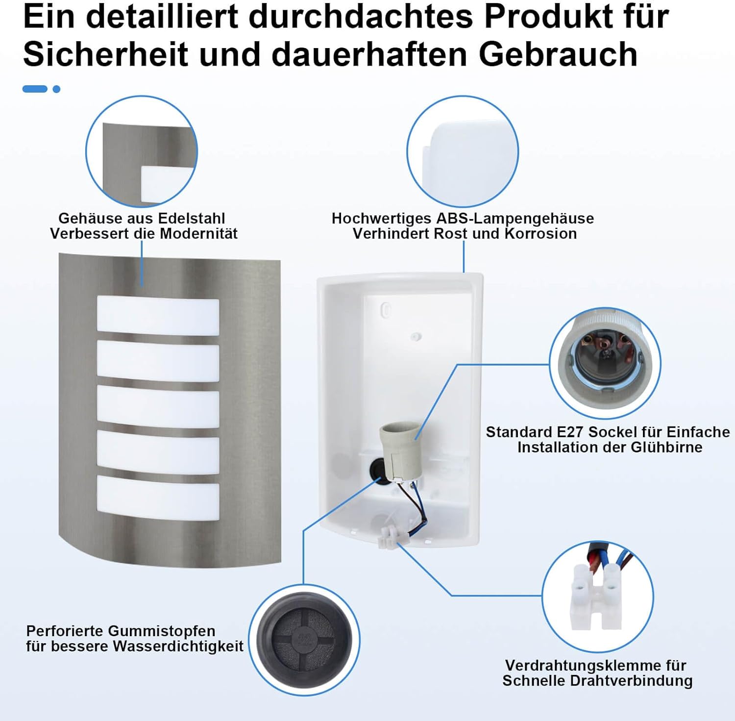 Kaihui Außenwandleuchte E27 IP – Bild 2 #Edelstahl Gebürstet