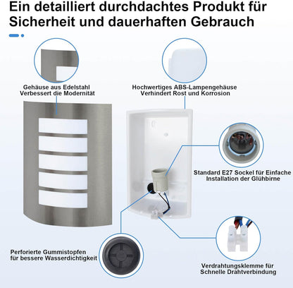 Kaihui Außenwandleuchte E27 IP – Bild 2 #Edelstahl Gebürstet