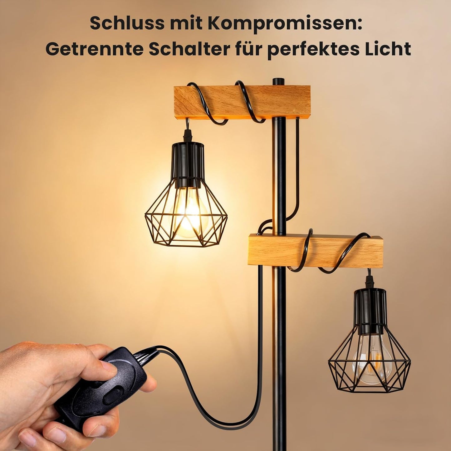 HiBay Stehlampe 2 Flammig Holz Industrial – Bild 4