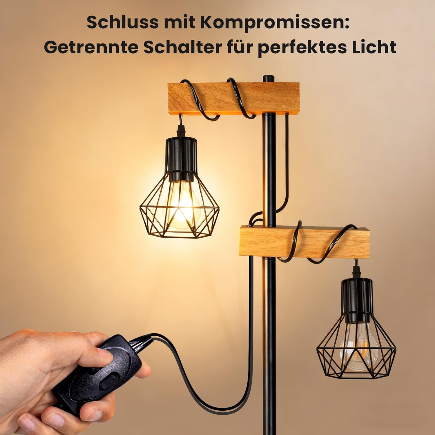 HiBay Stehlampe 2 Flammig Holz Industrial – Bild 4