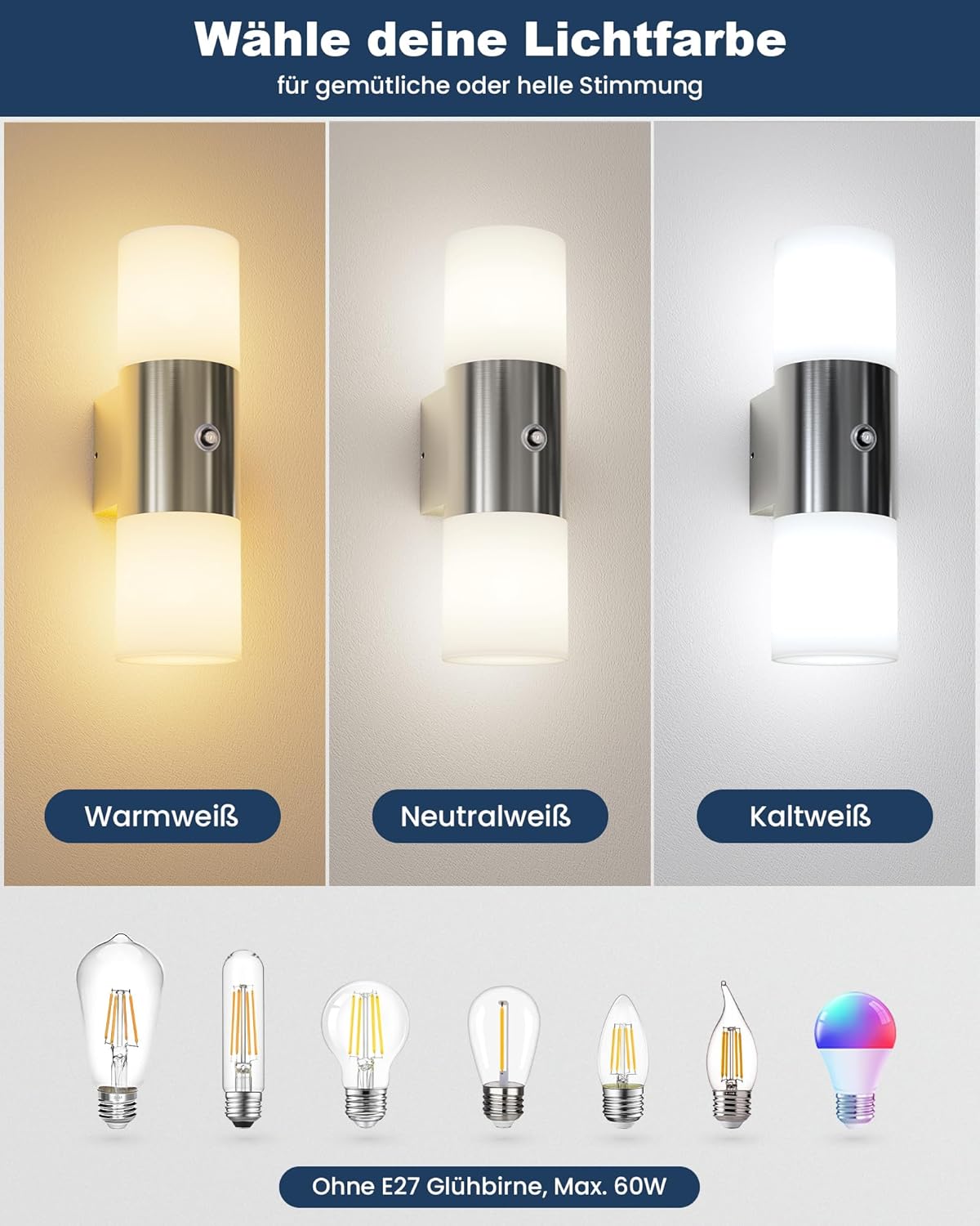 Allesgute Außenwandleuchte Edelstahl – Wählbare Lichtfarbe #Edelstahl