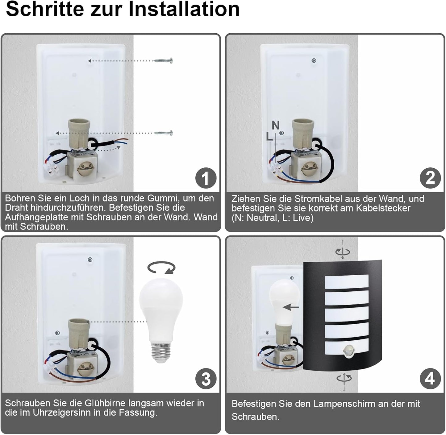 Kaihui Außenwandleuchte mit Be – Bild 8 #Schwarz Matt