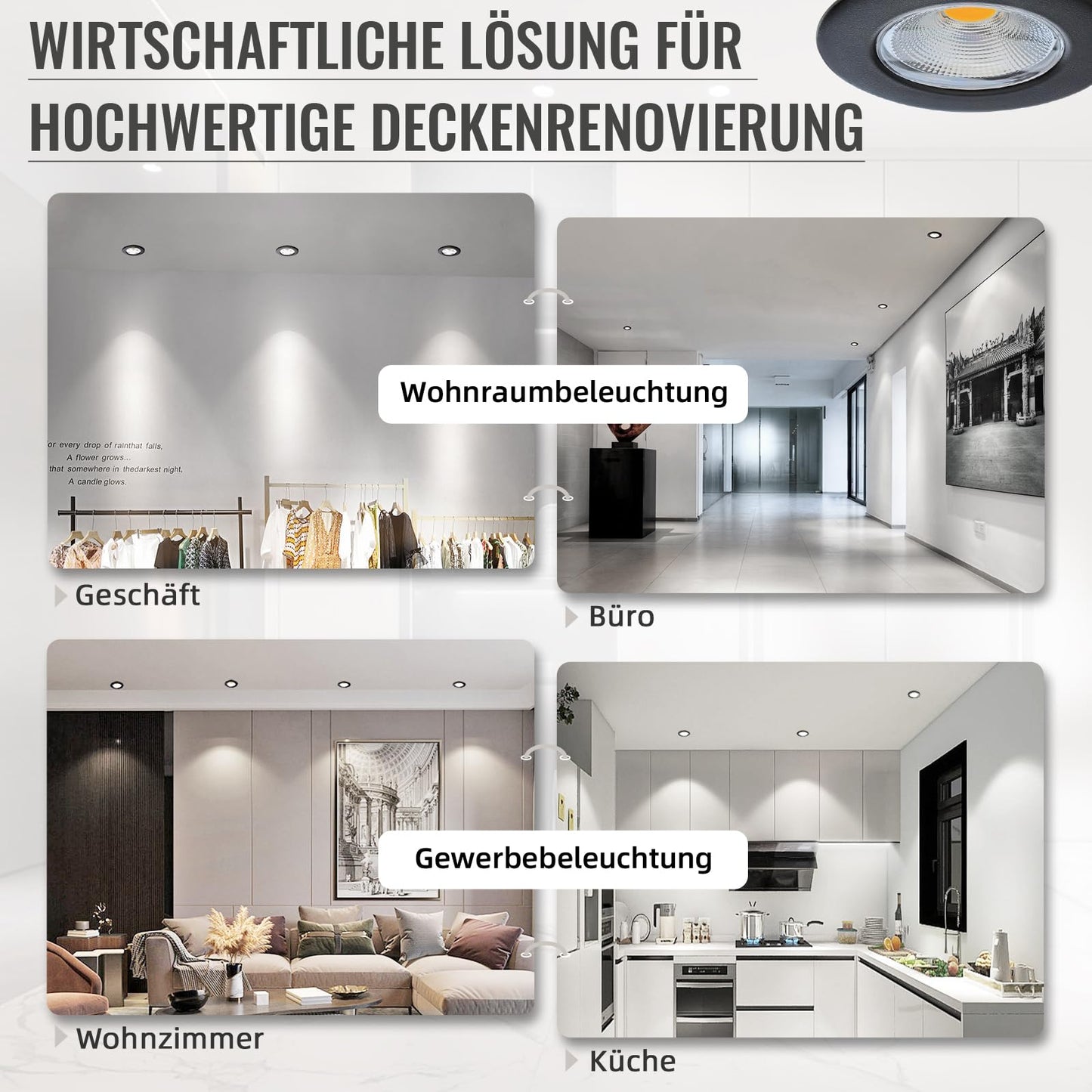 Wondlumi 6er LED Einbaustrahler 7W COB Schwarz Matt – Bild 9