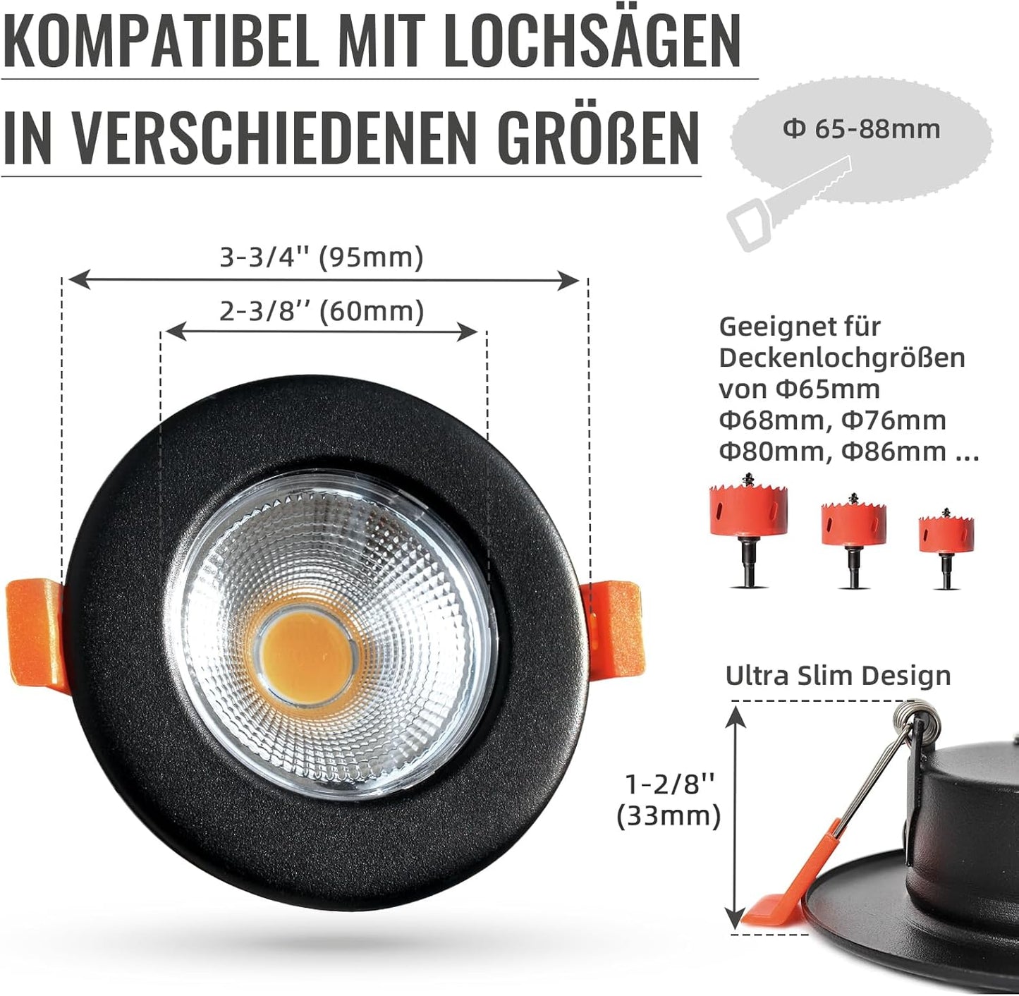 Wondlumi 6er LED Einbaustrahler 10W COB Schwarz Matt – Bild 5