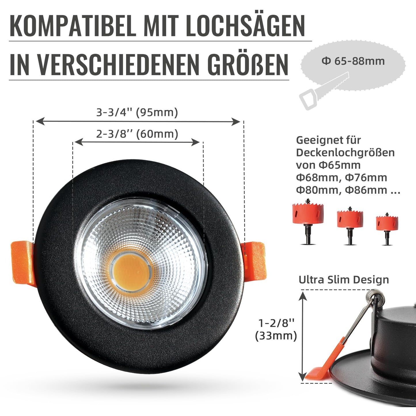 Wondlumi 6er LED Einbaustrahler 7W COB Schwarz Matt – Bild 6