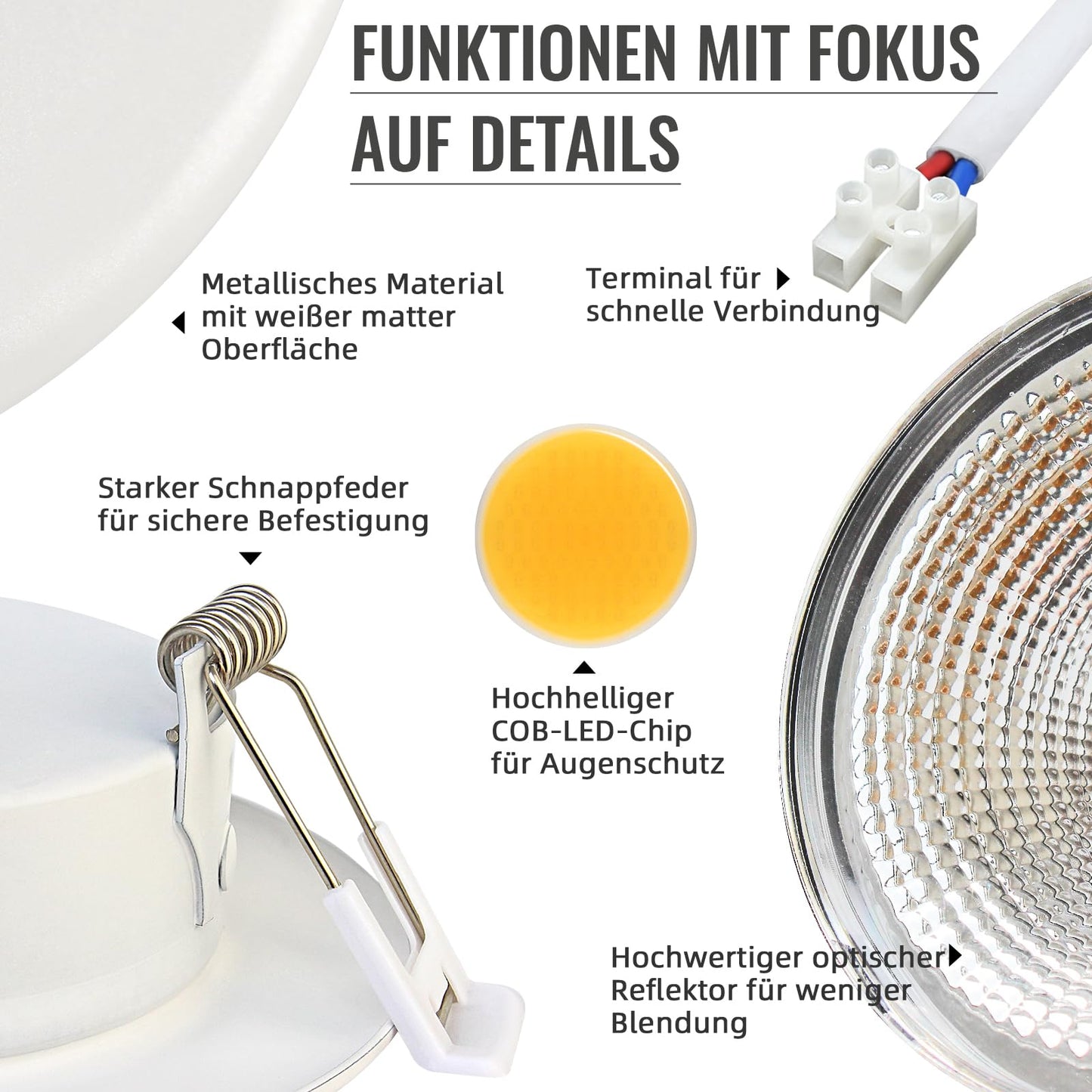 Wondlumi 6er LED Einbaustrahler 7W COB Weiß Matt – Bild 5