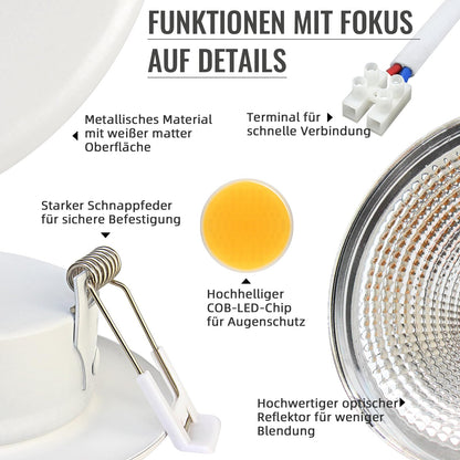 Wondlumi 6er LED Einbaustrahler 7W COB Weiß Matt – Bild 5