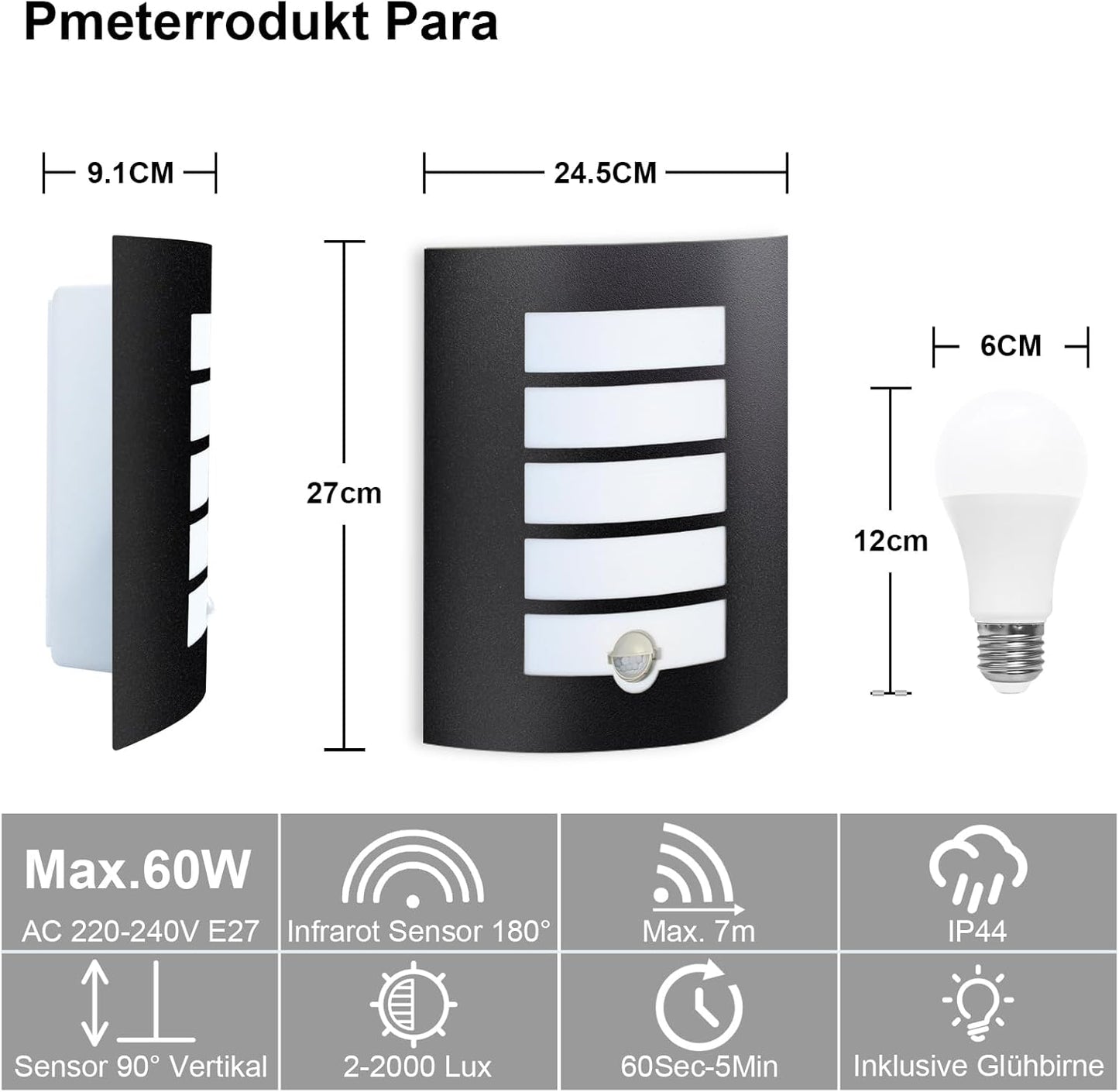 Kaihui Außenwandleuchte mit Be – Bild 6 #Schwarz Matt