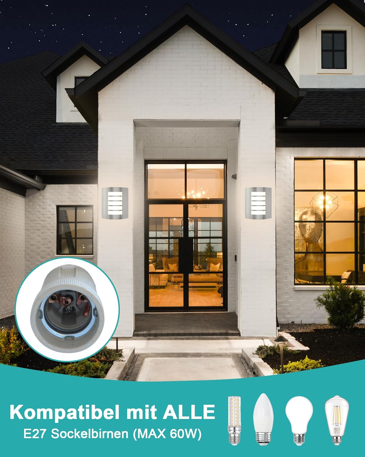 HiBay Außenwandleuchte E27 IP4 – Bild 3 #Edelstahl Gebürstet