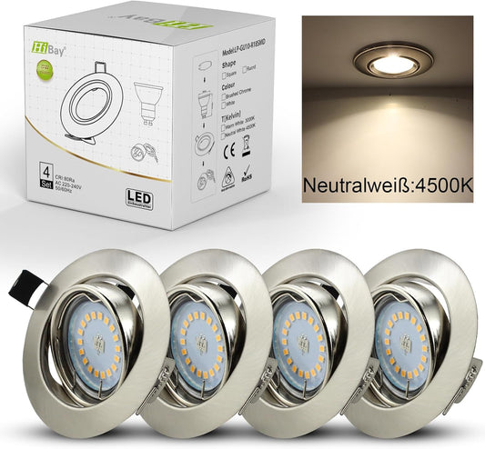 HiBay LED Einbaustrahler Set GU10 Rund 5W – Bild 14 #4500K Neutralweiß #4er Set