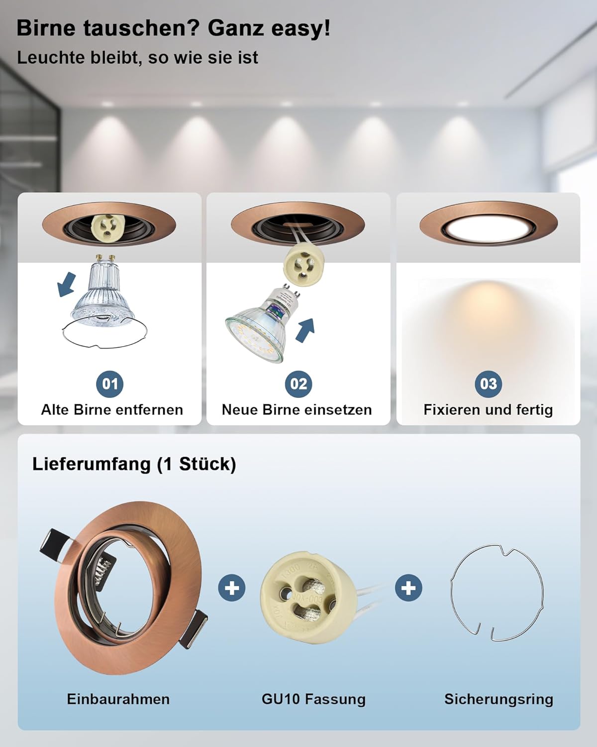 K4 GU10 LED Einbaurahmen Set – Bild 36 #Kupfer - Antikkupfer