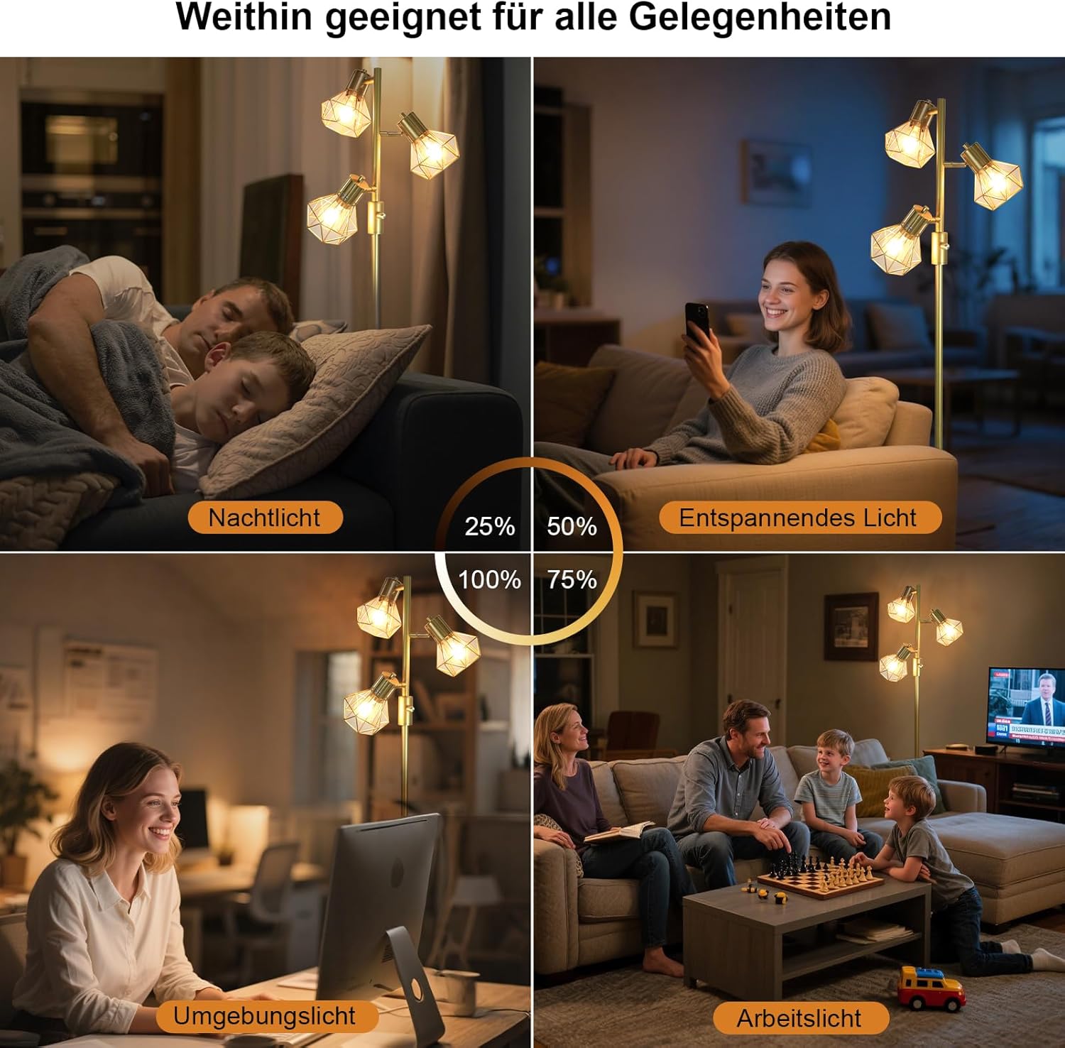HiBay LED Stehlampe 3 Flammig Dimmbar Gold Luxus #Gold