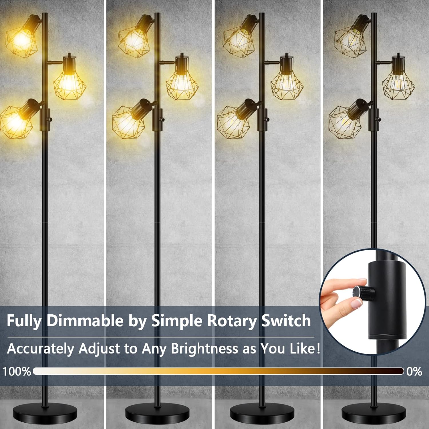 HiBay LED Stehlampe 3 Flammig Industrial Dimmbar #Schwarz